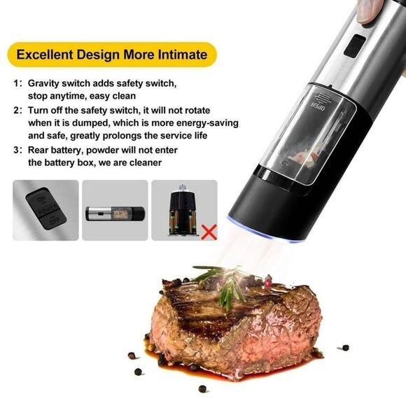 Gravity Electric Grinder battery operated Blue Led Light, One Hand Operated New - Picture 5 of 11